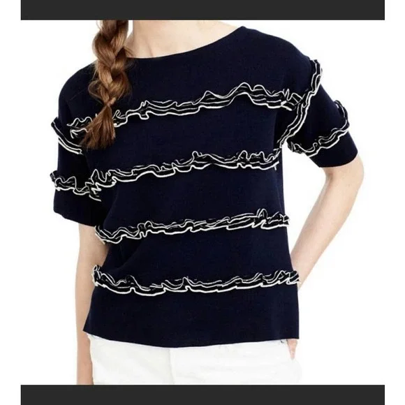 J.Crew - Short Sleeve Ruffled Boat Neck Pullover fine knit Sweater, SizeS - Picture 12 of 12
